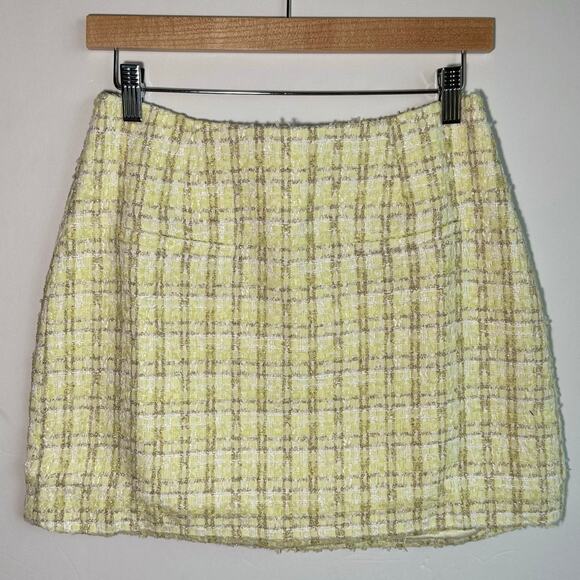Rumored Coco Mini Skirt Preppy Sz 8 Lemon Shimmer Tweed - Picture 1 of 8